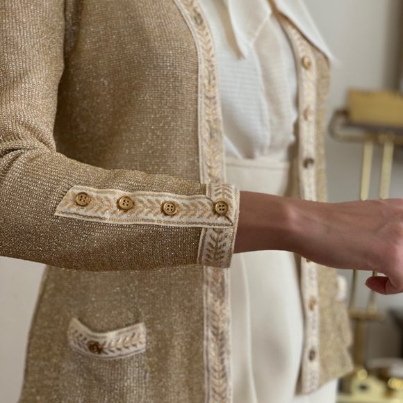 SOLD Vintage 70s Beene Bazaar Metallic Gold Button Cardigan (Small) - Picture 6 of 8